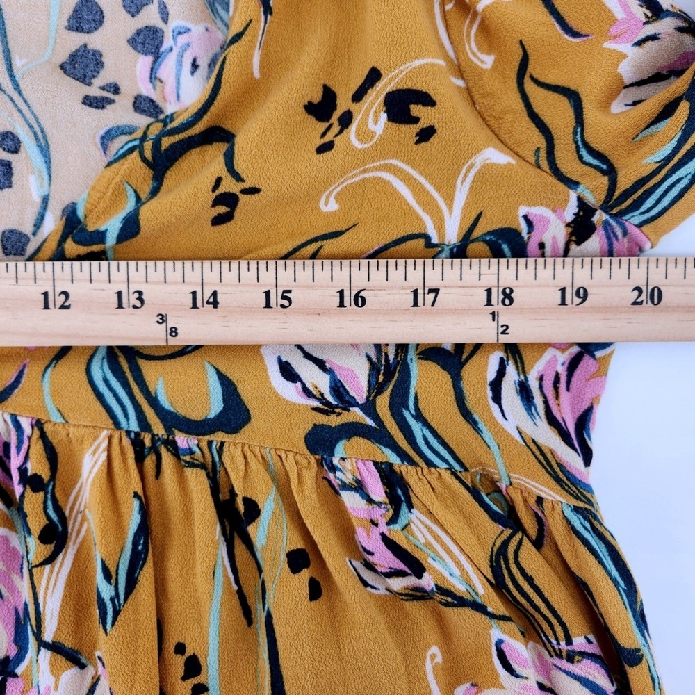 Free People Bella Floral Babydoll Blouse Medium Yellow Boho Bell Sleeve Festival - Picture 5 of 7